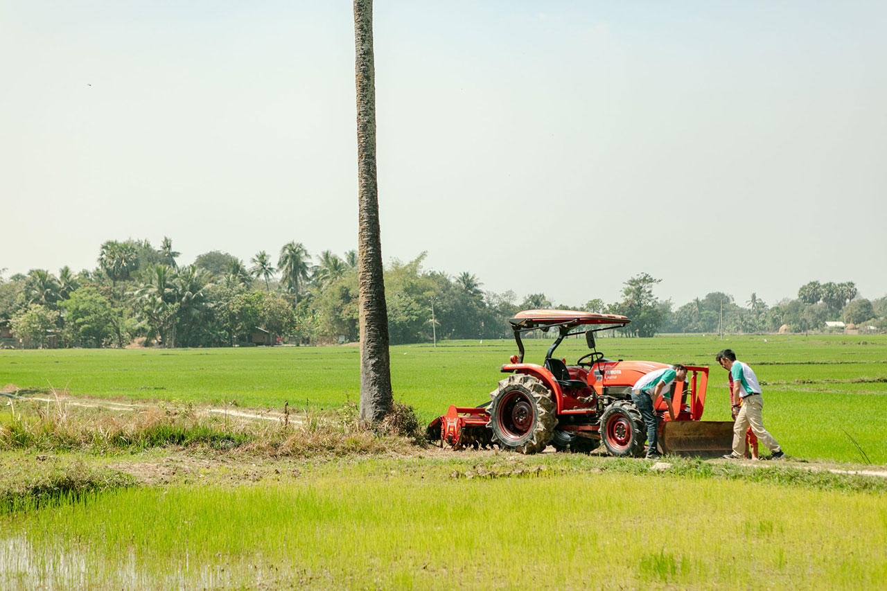 A Kubota tractor in Myanmar. Its tractors are highly valued across south-east Asia, a key rice-growing region.